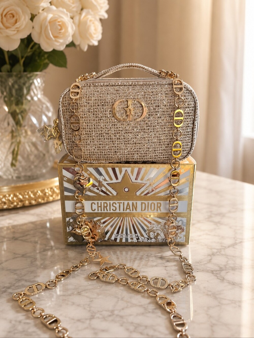 Dior Gold Crystal-Embellished Mini Bag